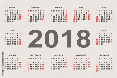 Calendar 2018 year vector design template