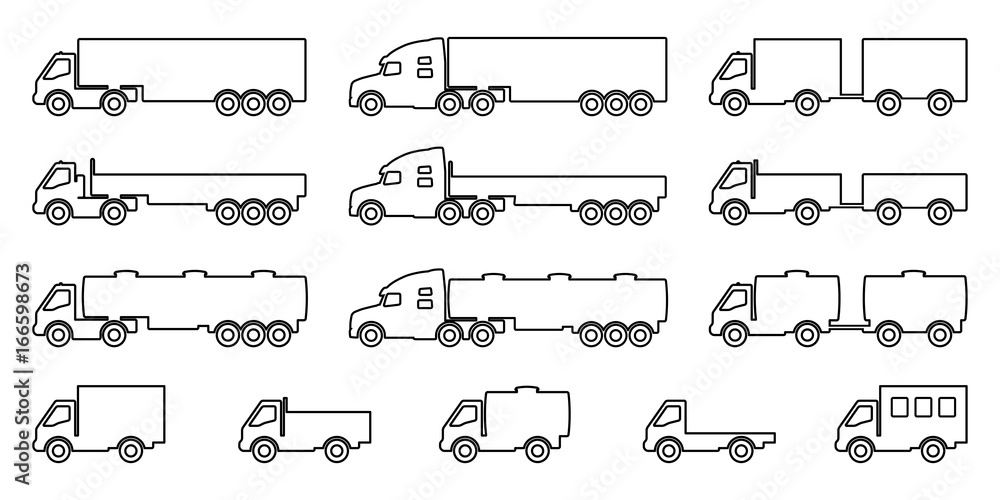 Set of silhouettes the cargo trucks. Set of silhouettes the cargo trucks.