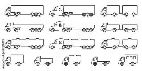 Set of silhouettes the cargo trucks.