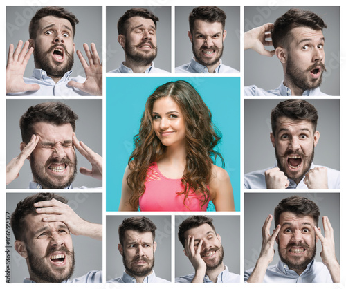 Set of young man's portraits with different emotions