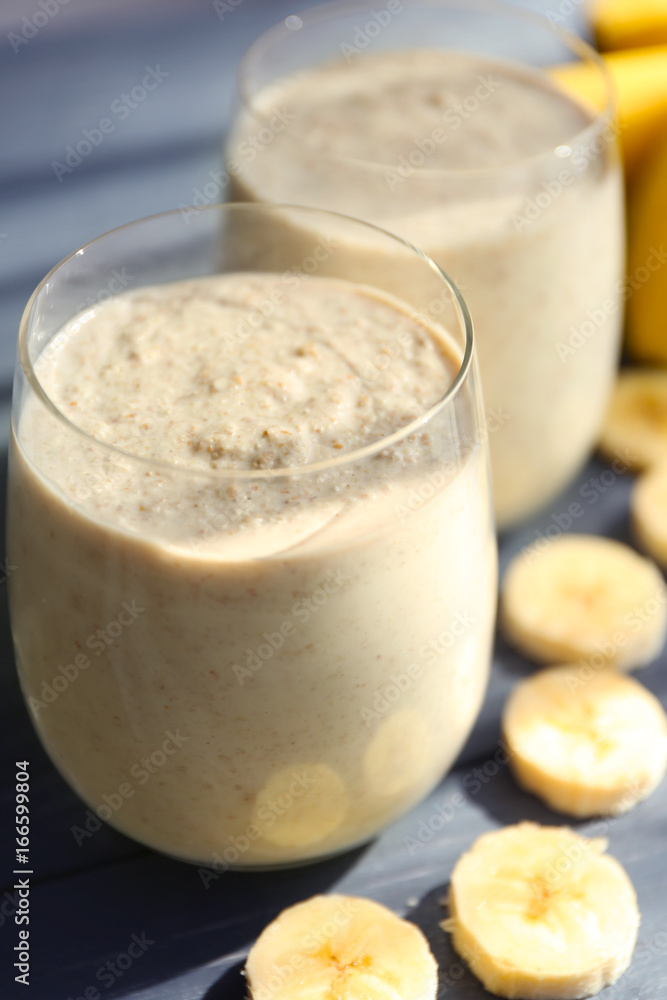 Glasses with tasty fresh smoothie on table Glasses with tasty fresh smoothie on table