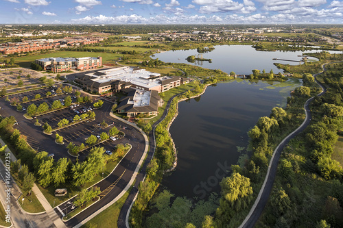 Aerial View of Lake and Community Center photo