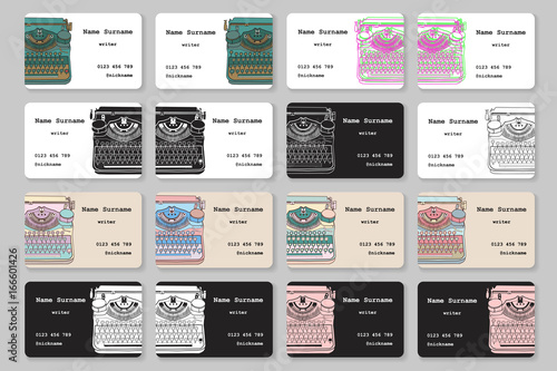 Set of business cards with hand drawn vintage typewriter