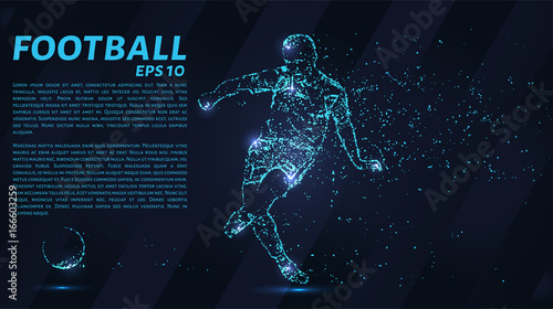 Football which consists of points. Particles in the form of a football player on dark background. Vector illustration. Graphic concept soccer © newrossosh