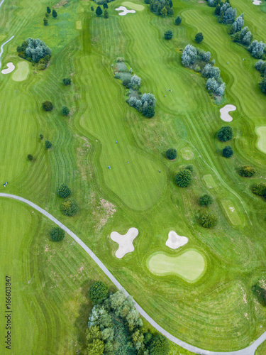 Aerial view of footpath on golf course in Europe