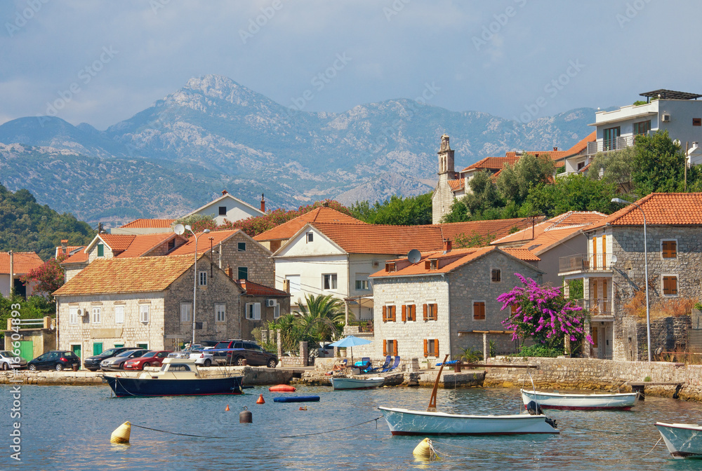 Mediterranean village of Lepetane on a summer day. Bay of Kotor, Tivat, Montenegro