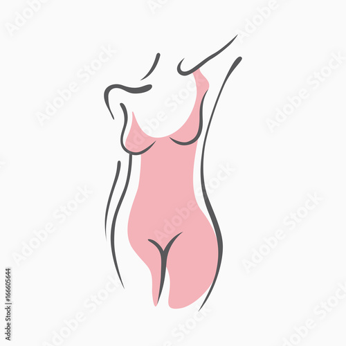 Sexy fitness figure of a girl in the evening dress. Intimate sexy lady, model in a pose. Lovely elastic ass bikini zone. Drawn graphics for design, background