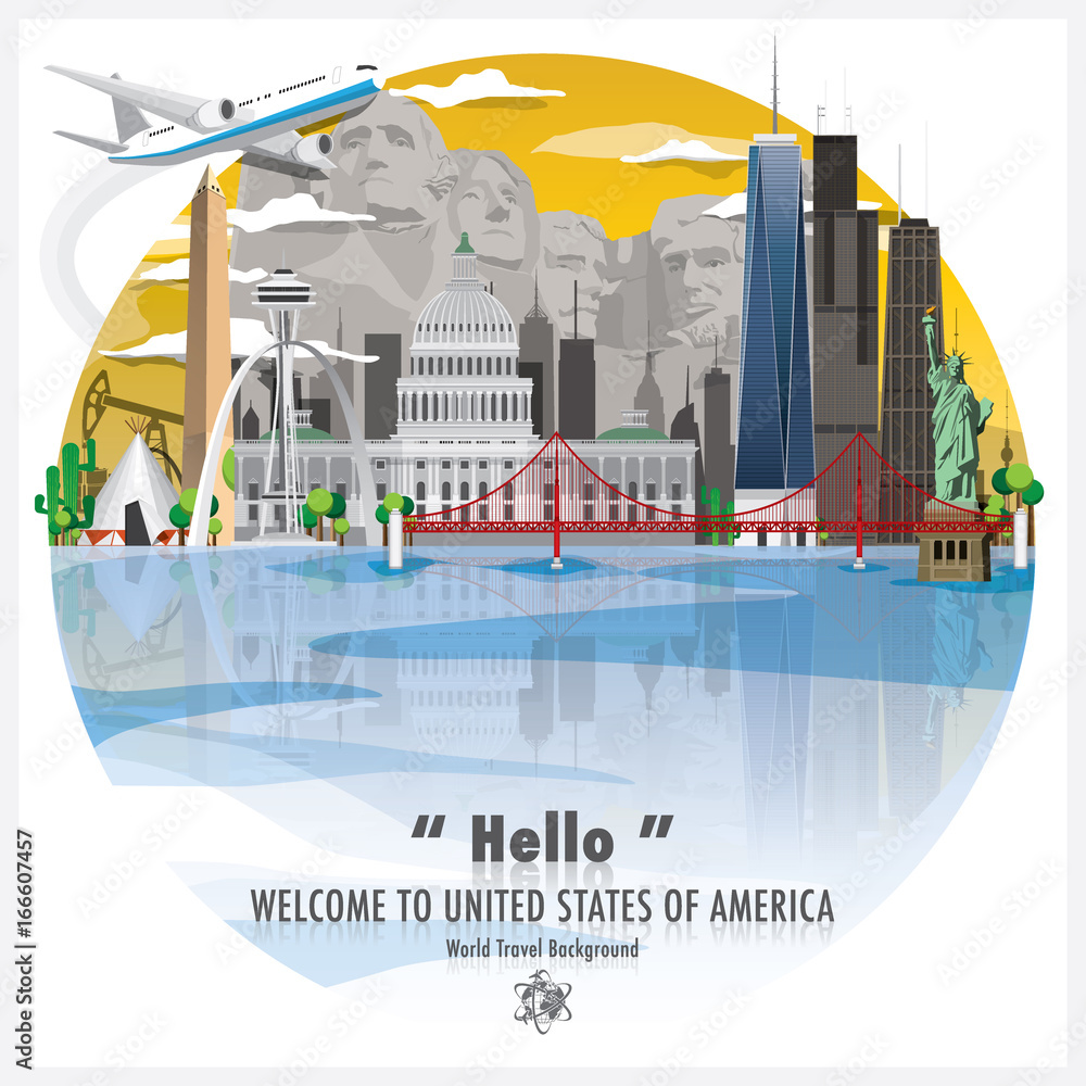 United States Of America Landmark Travel And Journey Background Vector Design Template