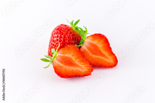 Perfect Red Strawberry. Strawberries cut sliced Isolated on White Background