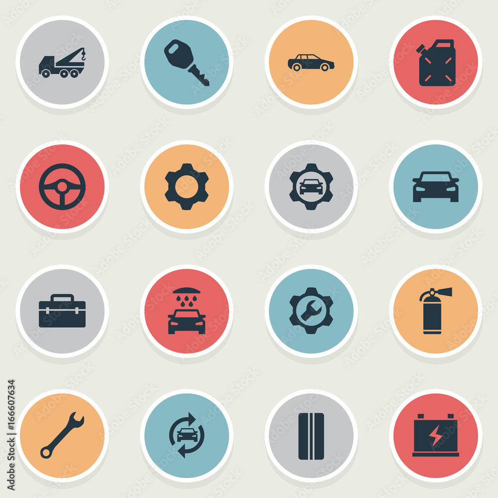Vector Illustration Set Of Simple Vehicle Icons. Elements Steering