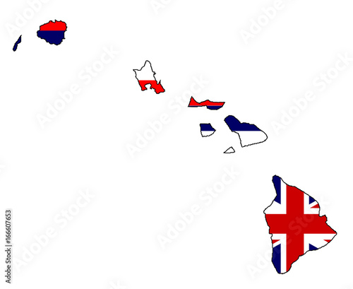 Hawaii State Outline Map and Flag