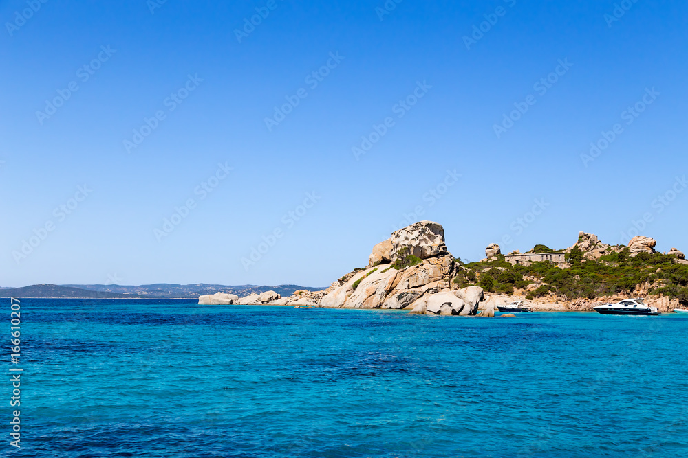 Archipelago of La Maddalena, Italy. Landscape with tourist boats