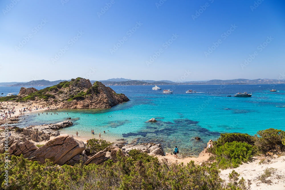 Archipelago of La Maddalena, Italy. Picturesque bay with a beach and clear water