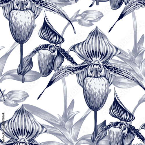 Seamless floral pattern with orchids.