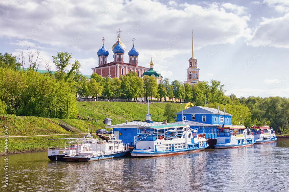 View of Ryazan Kremlin from Trubezh river. Ryazan city,  Russia
