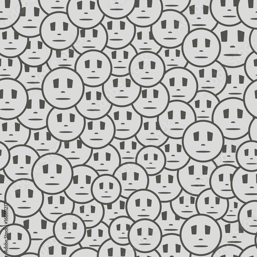 Seamless texture of a pattern graphic design with sad emotions faces. Evil, Gusty monotonous smiles. Vector illustration, a paper template