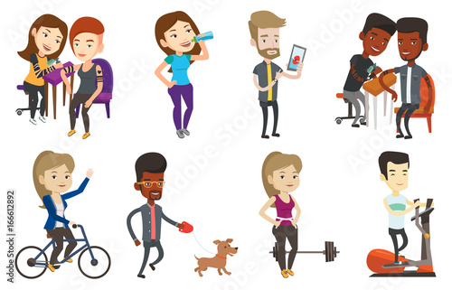Tattoo artist makes tattoo on the hand of an african-american man. Tattooist makes a tattoo. Professional tattoo artist at work. Set of vector flat design illustrations isolated on white background.