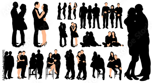 collection of silhouettes of a guy and a girl are hugging