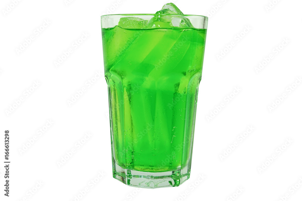 Green soda favour soft drink in clear glass isolated on white background Green soda favour soft drink in clear glass isolated on white background