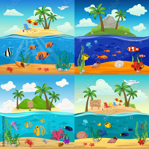 Sea Underwater Life Backgrounds Set
