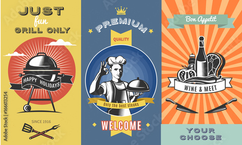 Vintage Barbecue Colored Vertical Banners