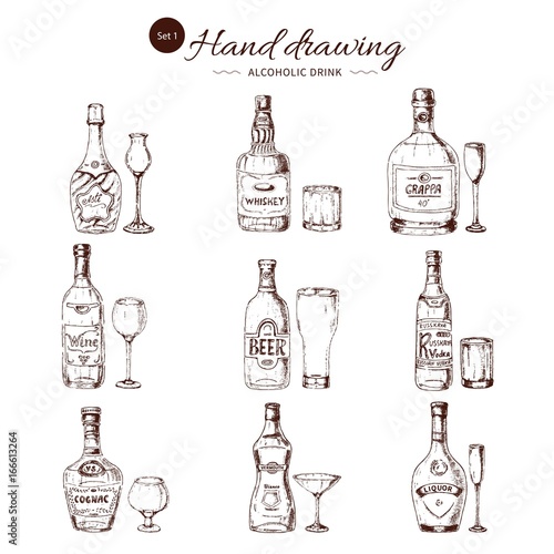 Alcoholic Drinks Hand Drawn Set