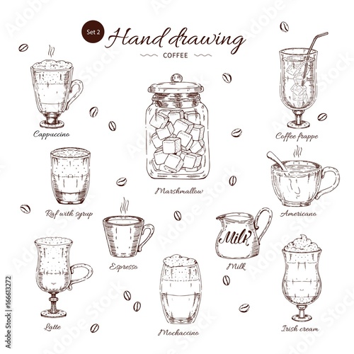 Coffee Hand Drawn Monochrome Set