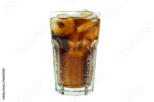 Cola favour soft drink in clear glass isolated on white background