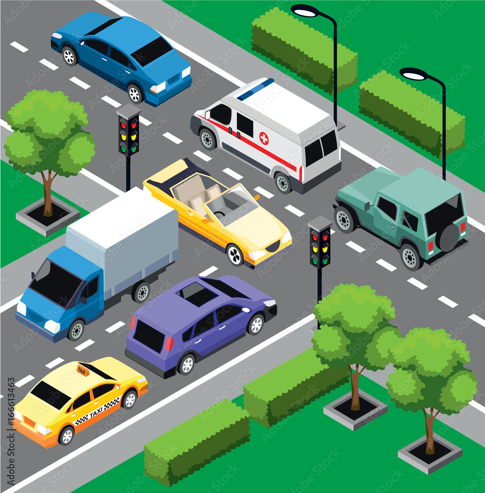 City Traffic Isometric Concept City Traffic Isometric Concept