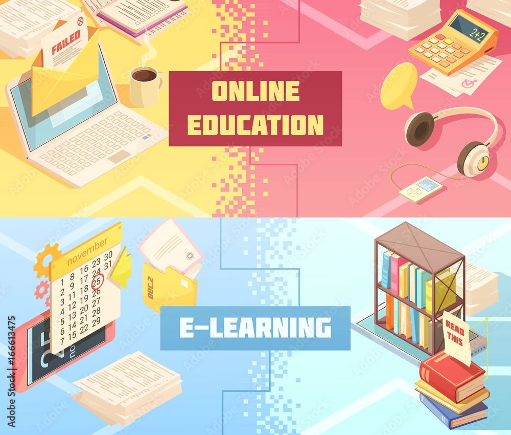 Online Education Horizontal Isometric Banners
