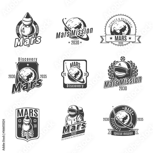 Vintage Monochrome Mars Research Labels Set