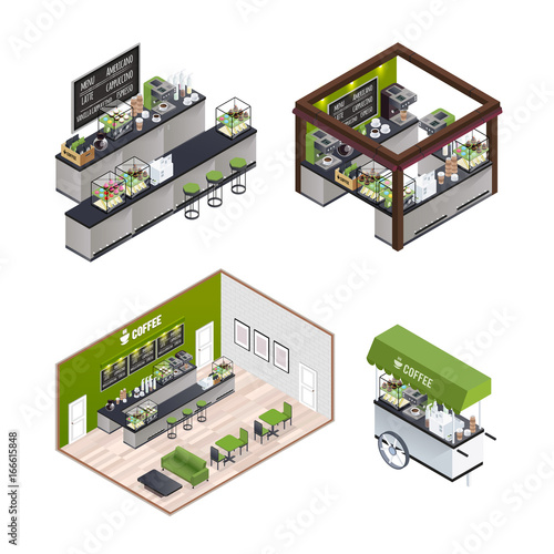 Isometric Coffee Shops Set