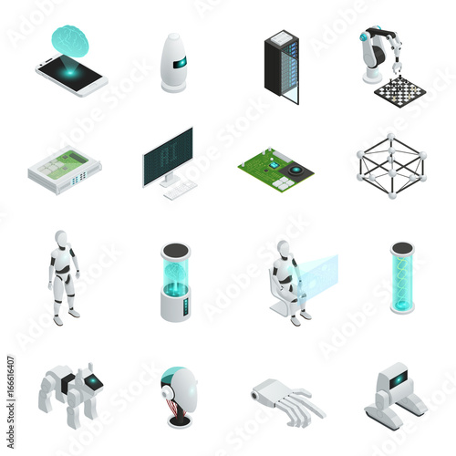 Artificial Intelligence Isometric Icon Set