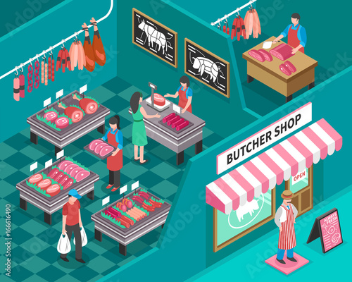 Meat Shop Isometric Illustration