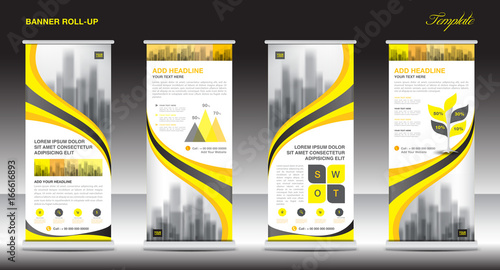 Roll up banner stand template design, Yellow banner layout, advertisement, pull up, polygon background, vector illustration, business flyer, display, x-banner, flag-banner, infographics, presentation