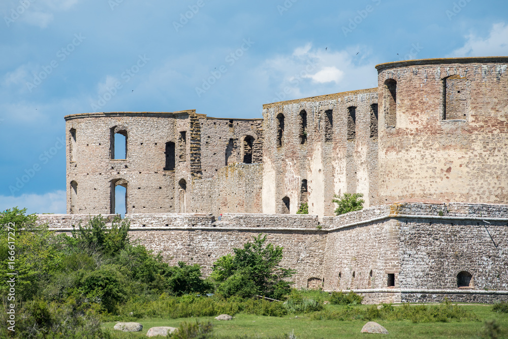 Borgholm castle on Swedish Baltic sea island Oland is a ruin of a fortress that was built in the 13th century and rebuilt several times. The castle was destroyed in a fire in 1806.
