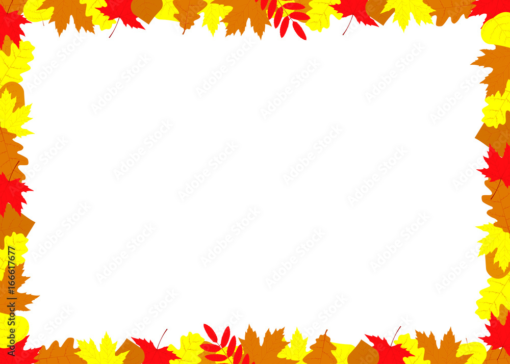 Autumn leaves frame on a white background. Vector illustration