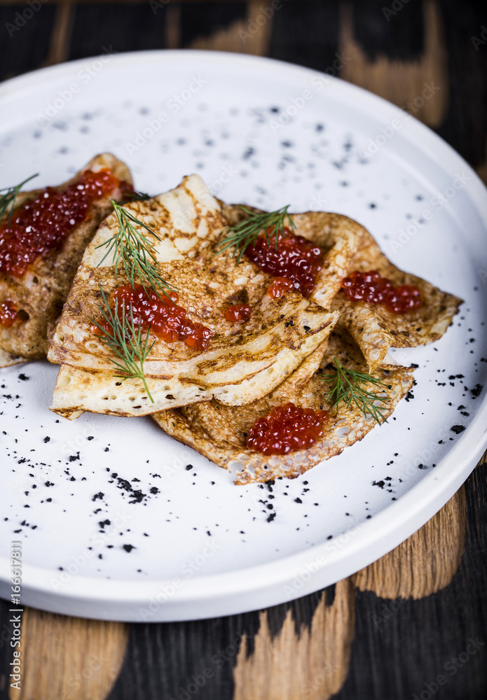 Pancakes with salmon caviar Pancakes with salmon caviar