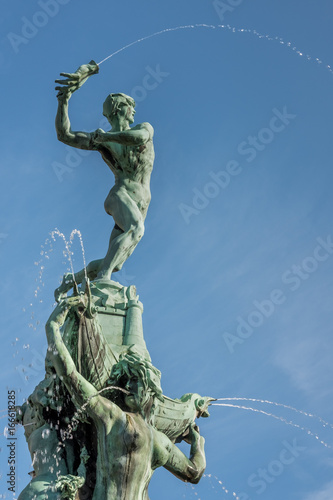 Close-up view of the statue of Silvius Brabo on the main square of Antwerp photo