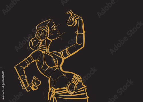 tribal belly dancer with cymbals holding expressive impressive p
