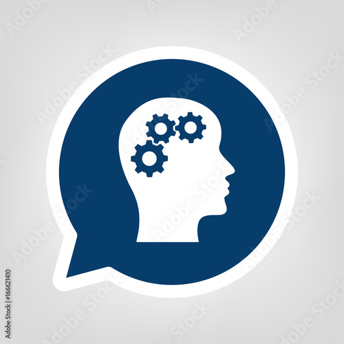Sprechblase Gesicht im Profil mit Zahnrädern