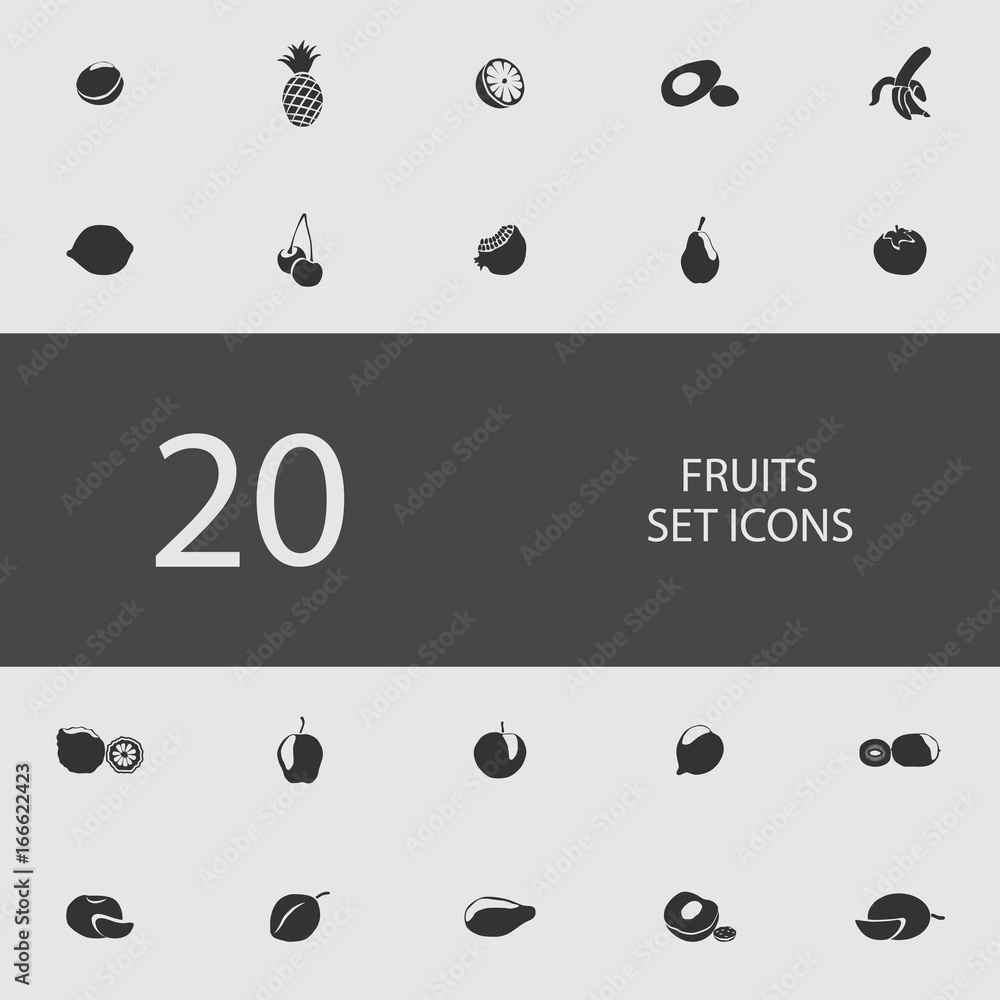 Fototapeta premium Fruits set of flat icons. Vector illustration