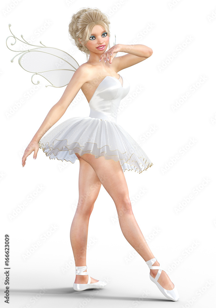 3D ballerina with wings. Forest Fairy. Butterfly. White ballet tutu. Blonde girl with blue eyes. Ballet dancer. Studio photography. High key. Conceptual fashion art. Render illustration. 3D ballerina with wings. Forest Fairy. Butterfly. White ballet tutu. Blonde girl with blue eyes. Ballet dancer. Studio photography. High key. Conceptual fashion art. Render illustration.