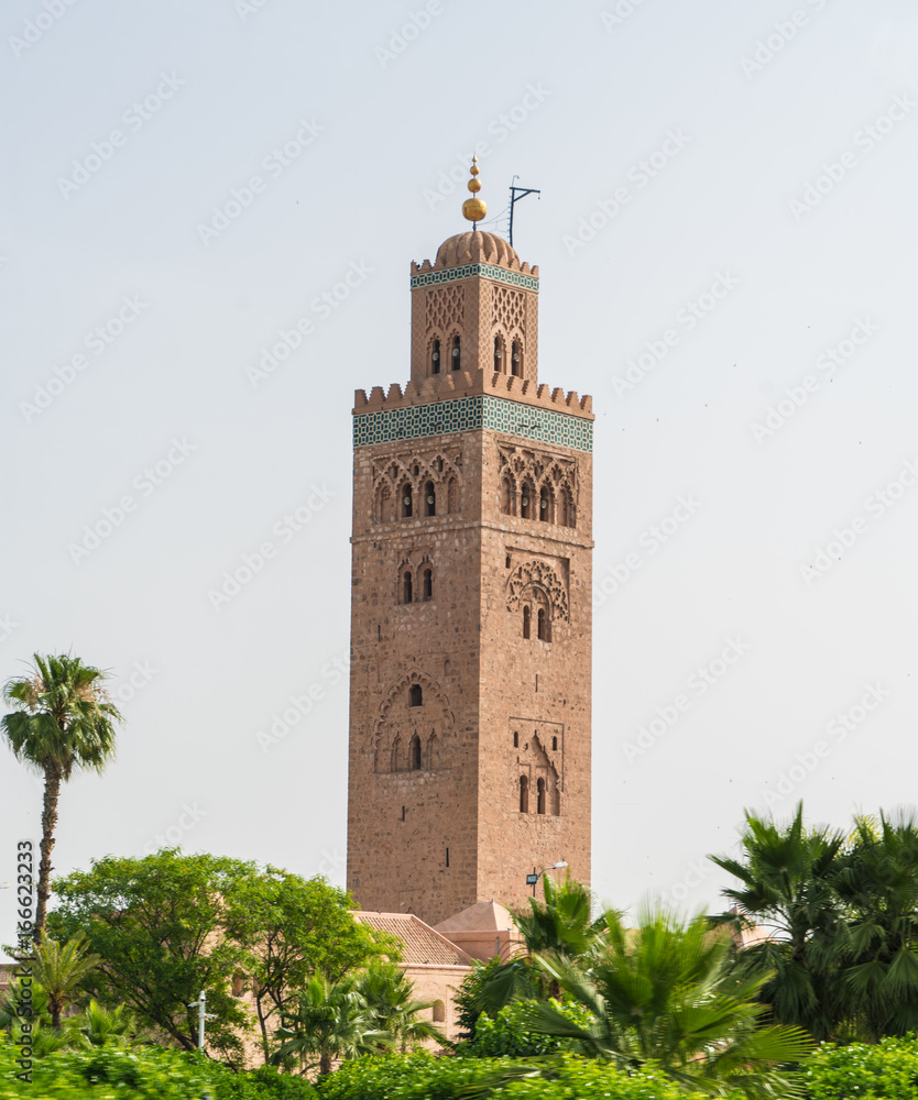 Marrakech, Morocca May 18 2017: Minaret of the Koutoubia-mosque