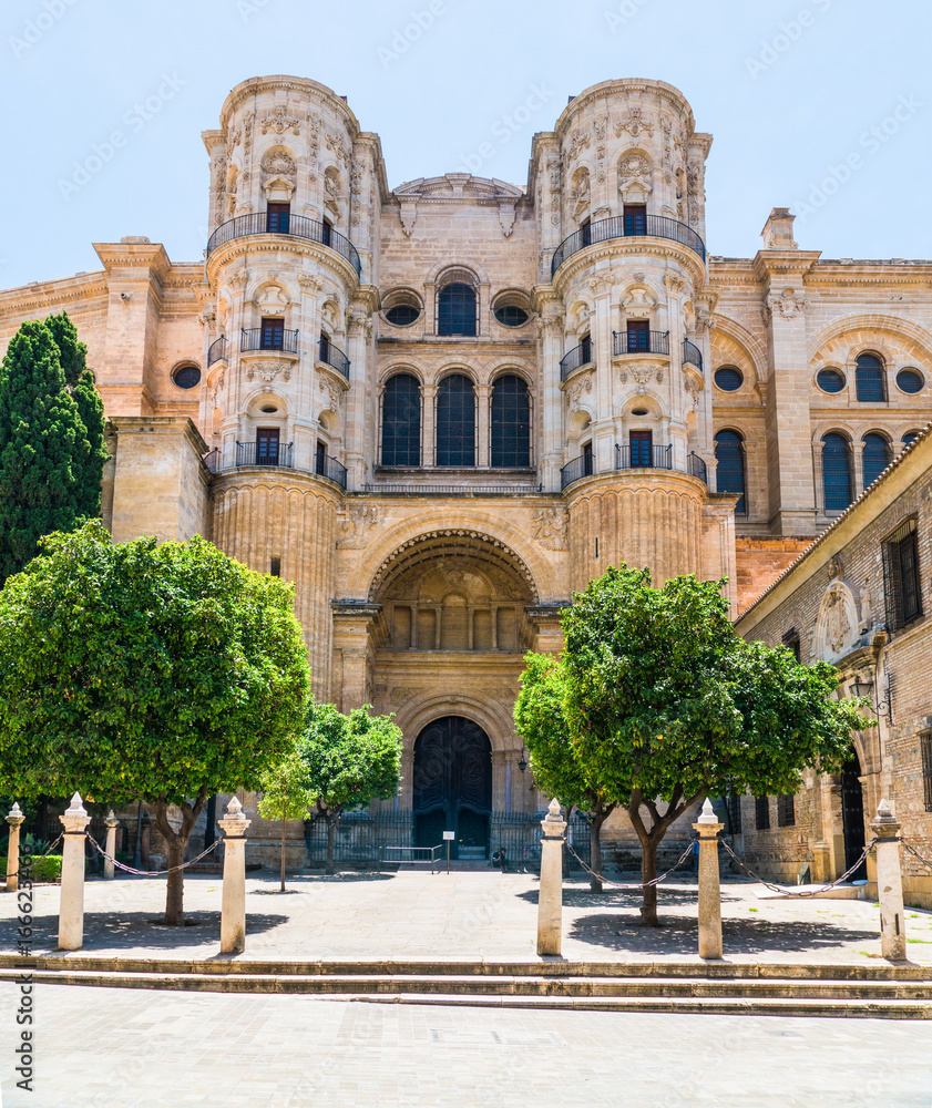 Malaga, Spain, june 27 2017: Entrence of the Catedral de Malaga