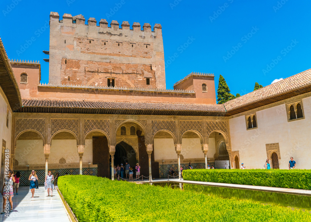 Granada, Spain, juli 1, 2017: Tourists visiting the old city of La Alhambra near Granada