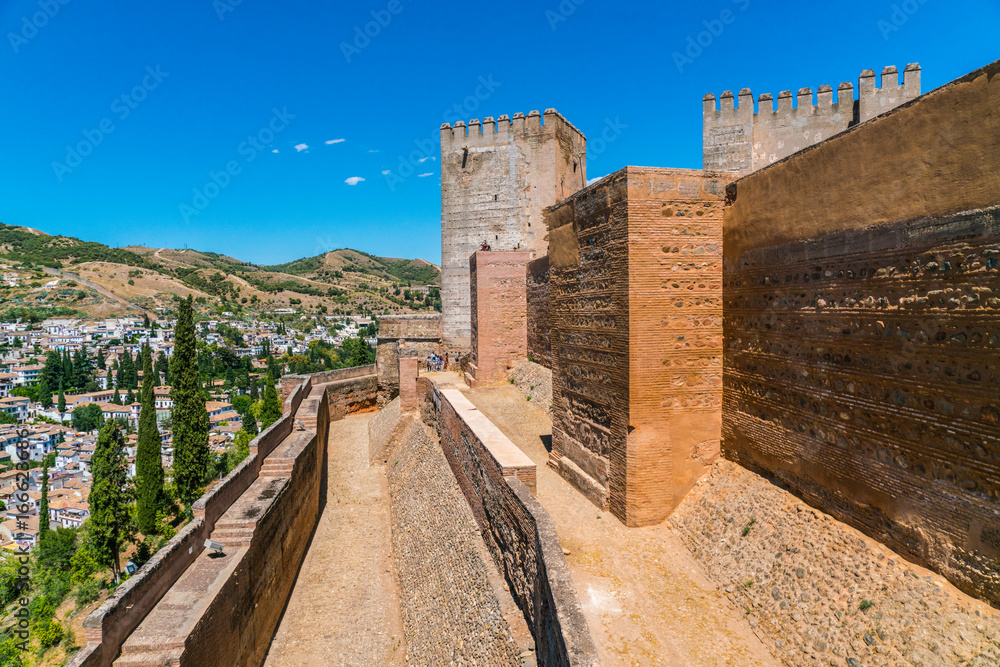 Fototapeta premium Granada, Spain, juli 1, 2017: View on the old city of La Alhambra near Granada