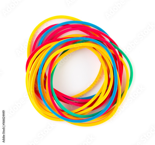 Pile of colorful rubber bands isolated on a white background
