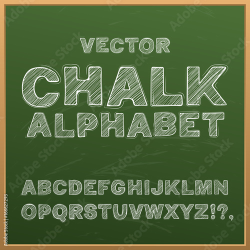 Chalk hand drawing alphabet, vector illustration.
