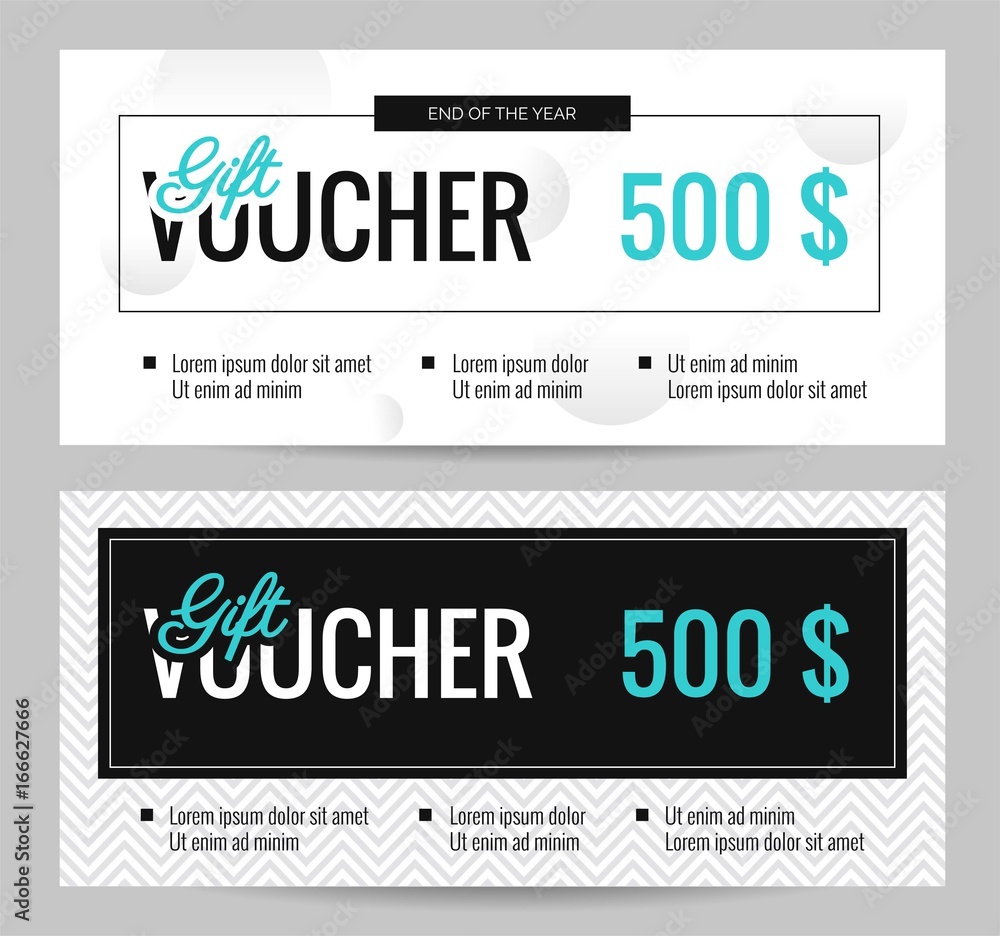 Obraz premium Gift Voucher Coupon discount. Elegant gift certificate templates black and white. Shopping concept. Vector flat illustration